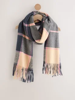 Navy Texture Check - Halfzware sjaal