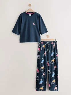 Navy Whippet - Tricot pyjama met korte mouwen