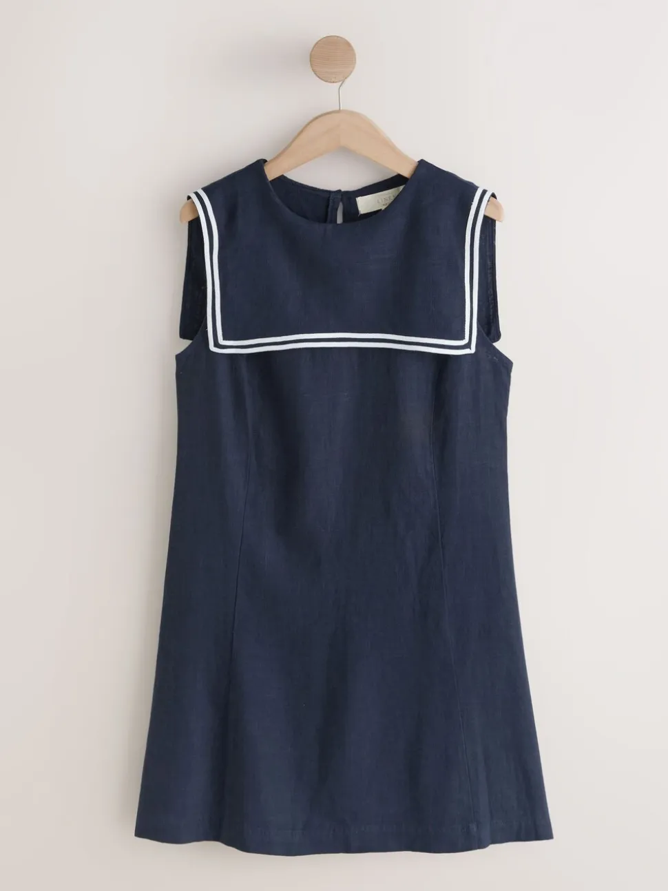 Navy with Ecru Tipping - Sailor Collar Mini Dress with Linen