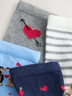 Navy/Grey Dog Heart - Set van 4 paar enkelsokken