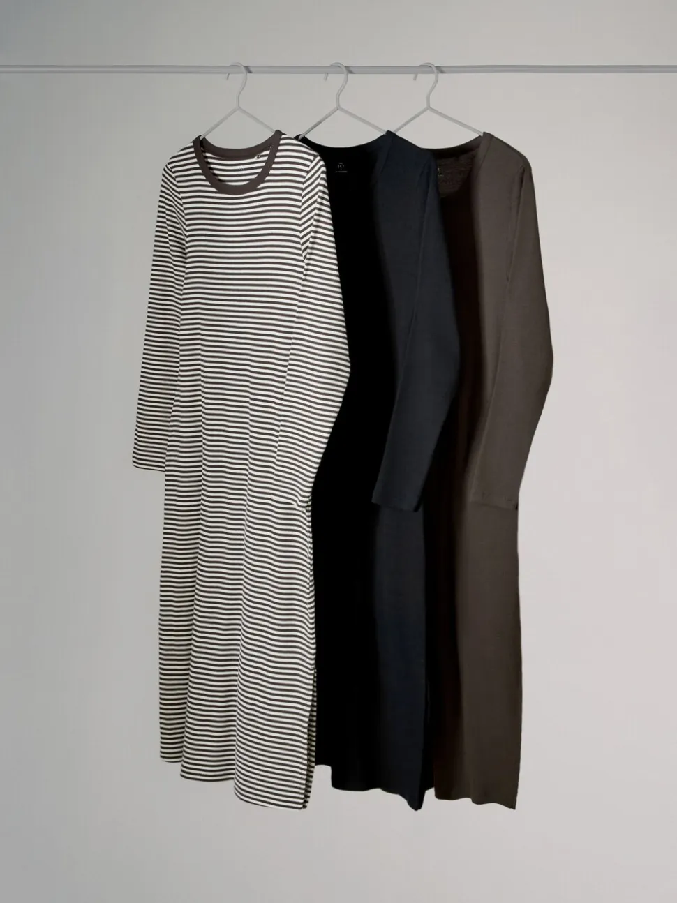 Navy/Khaki/Stripe - The Set 3 Pack Ribbed Long Sleeve Midi Dresses