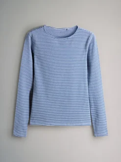 Navy/Light Blue Stripe/Red/Stone Brown/White - The Set - 5 T-shirts met lange mouwen en ronde hals