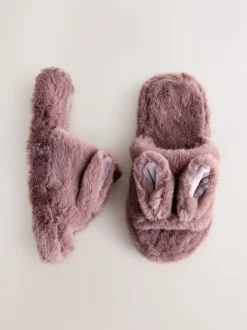 Nertsgrijs/bruin - Bunny Faux Fur Slider Slippers