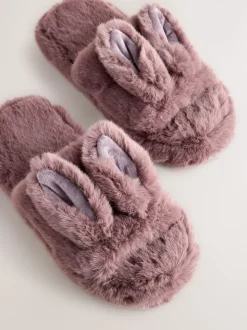 Nertsgrijs/bruin - Bunny Faux Fur Slider Slippers
