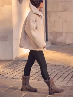 Nertsgrijs/bruin - Faux Fur Double Buckle Ankle Boots