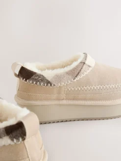 Nertsgrijs/bruin - Forever Comfort® Leather Fur Lined Cosy Platform Shoes