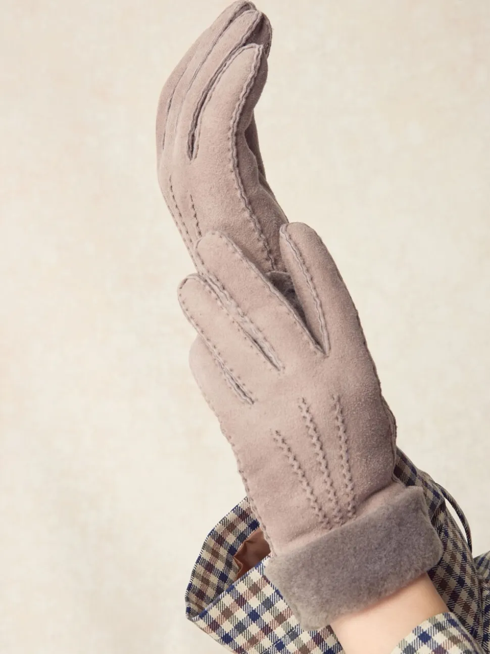 Nertsgrijs/bruin - N. Premium leren handschoenen van schapenvacht