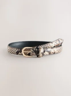 Neutraal - Snake Effect Skinny Leather Belt