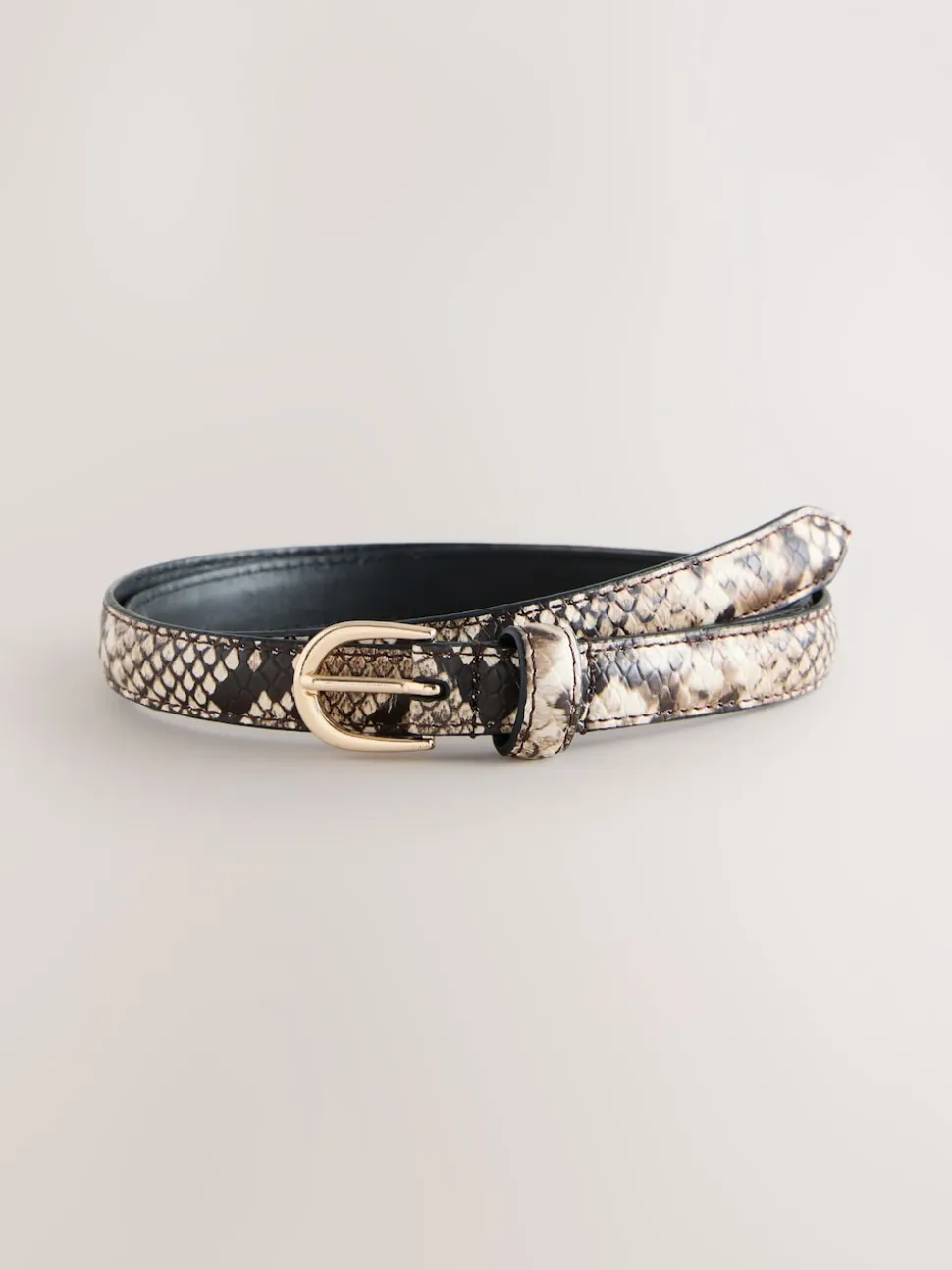 Neutraal - Snake Effect Skinny Leather Belt