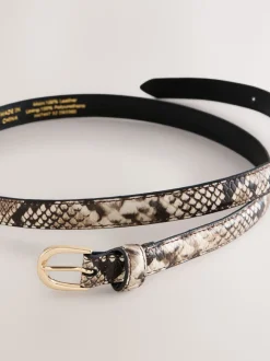 Neutraal - Snake Effect Skinny Leather Belt