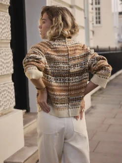 Neutraal - Stand Neck Fairisle Pattern Stitch Knitted Jumper