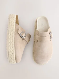 Neutraal - Suède espadrille klompen met ronde neus en dikke zool