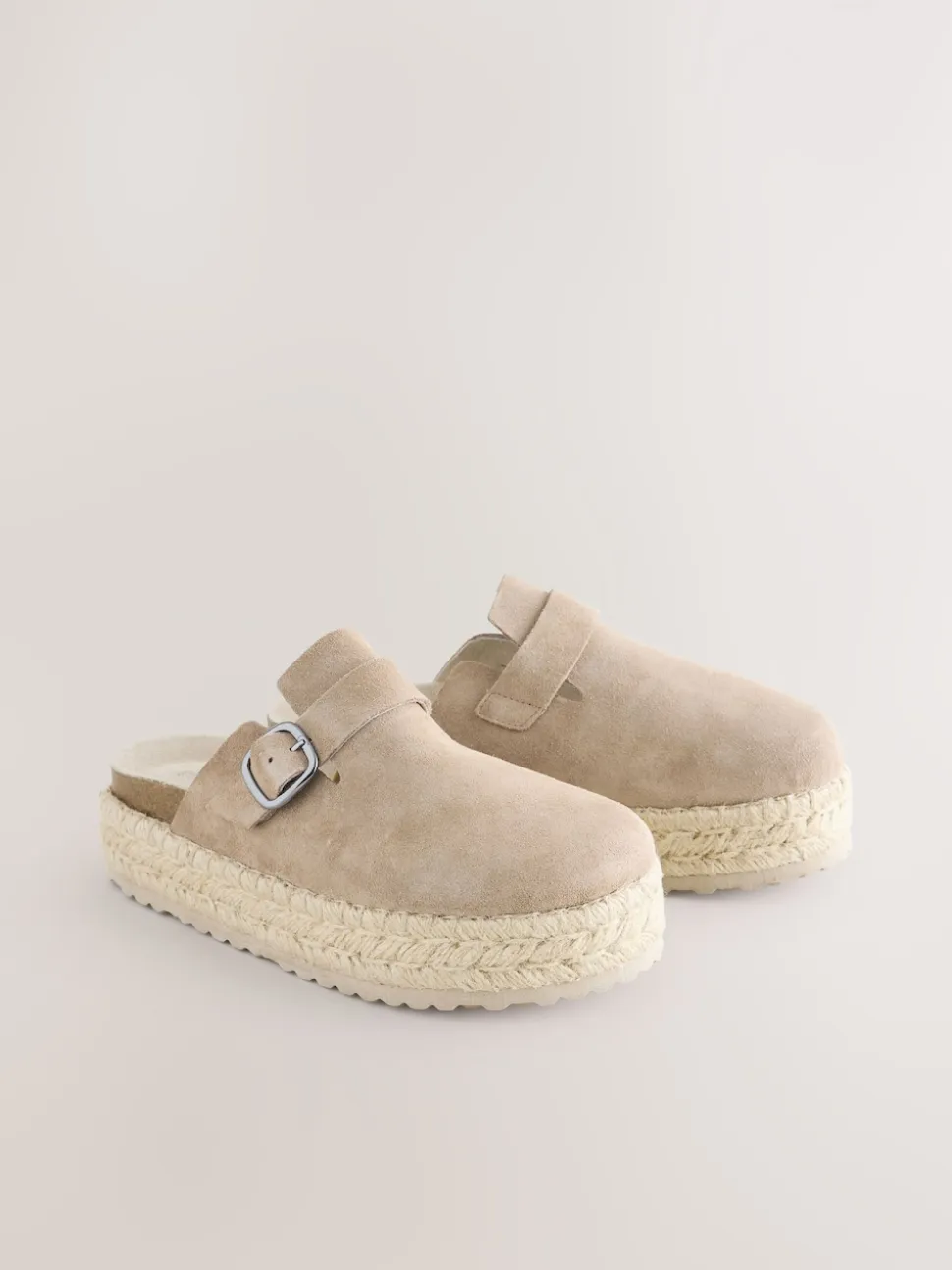Neutraal - Suède espadrille klompen met ronde neus en dikke zool