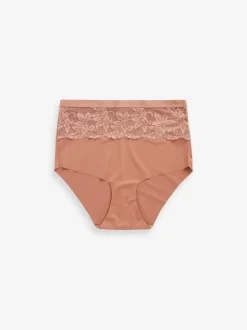 Neutraal/bruin - 2 Slipjes met licht buikcorrigerende hoge taille