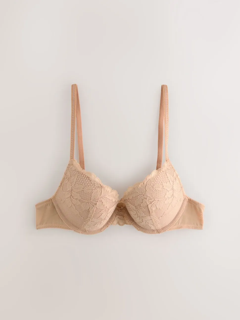 Neutraal/marineblauw - Set van 2 push-up beha's met lage decolleté en kant