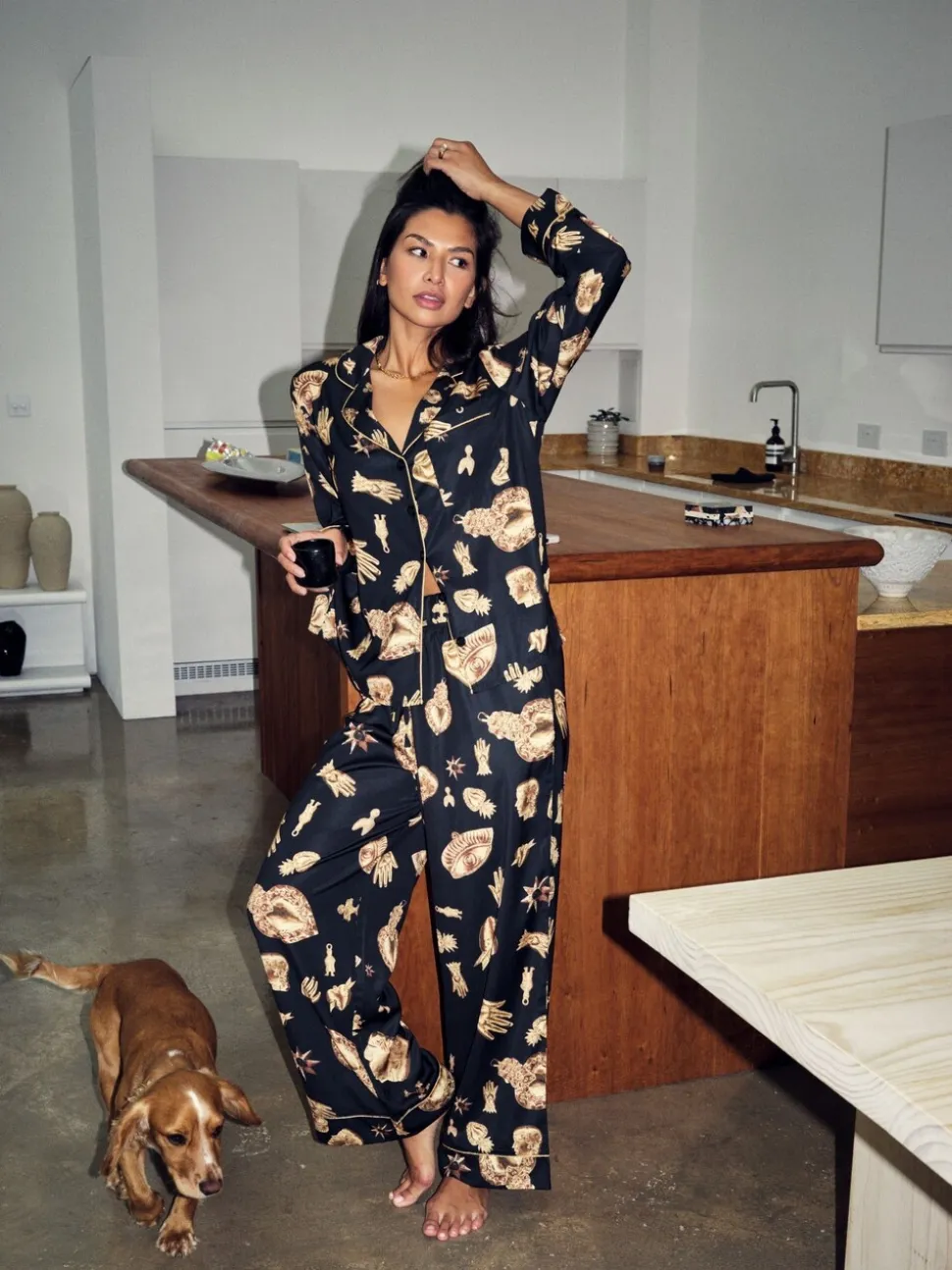 Never Fully Dressed Charm Satin Button Through Pyjamas