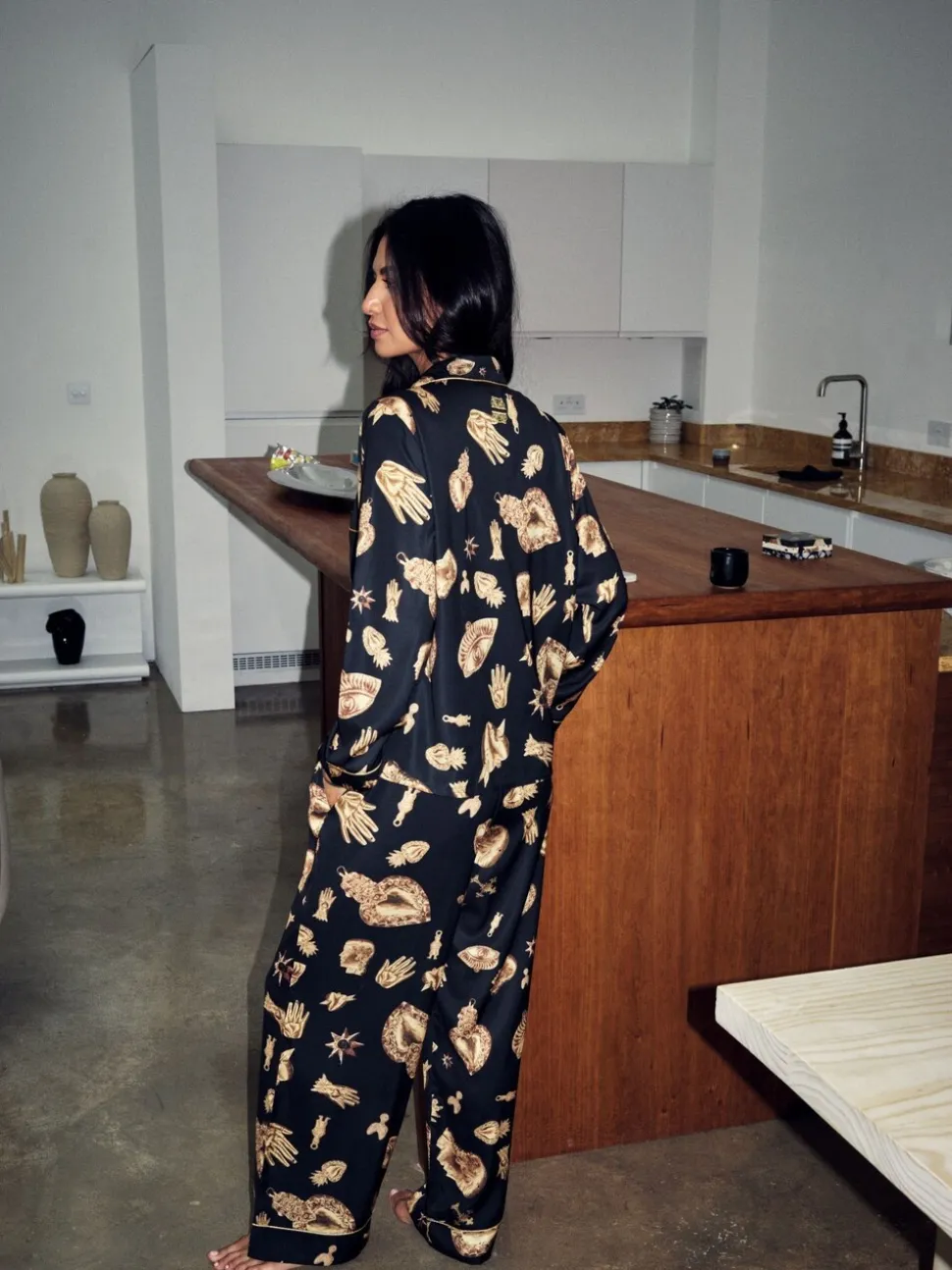 Never Fully Dressed Charm Satin Button Through Pyjamas