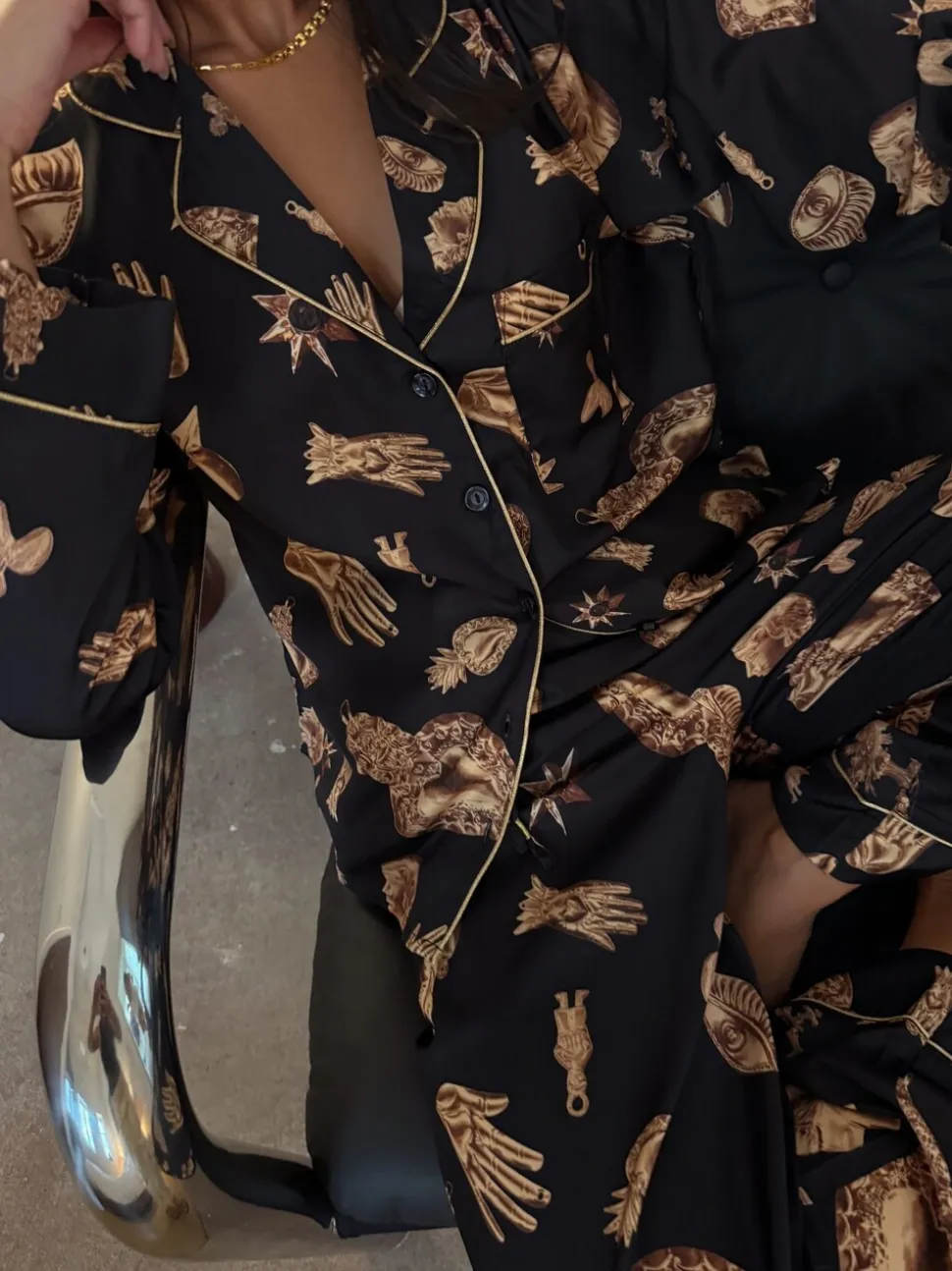Never Fully Dressed Charm Satin Button Through Pyjamas