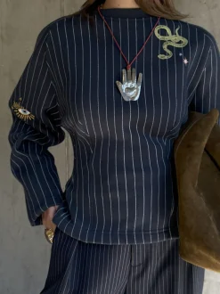 Never Fully Dressed Pinstripe Barrel Sweatshirt