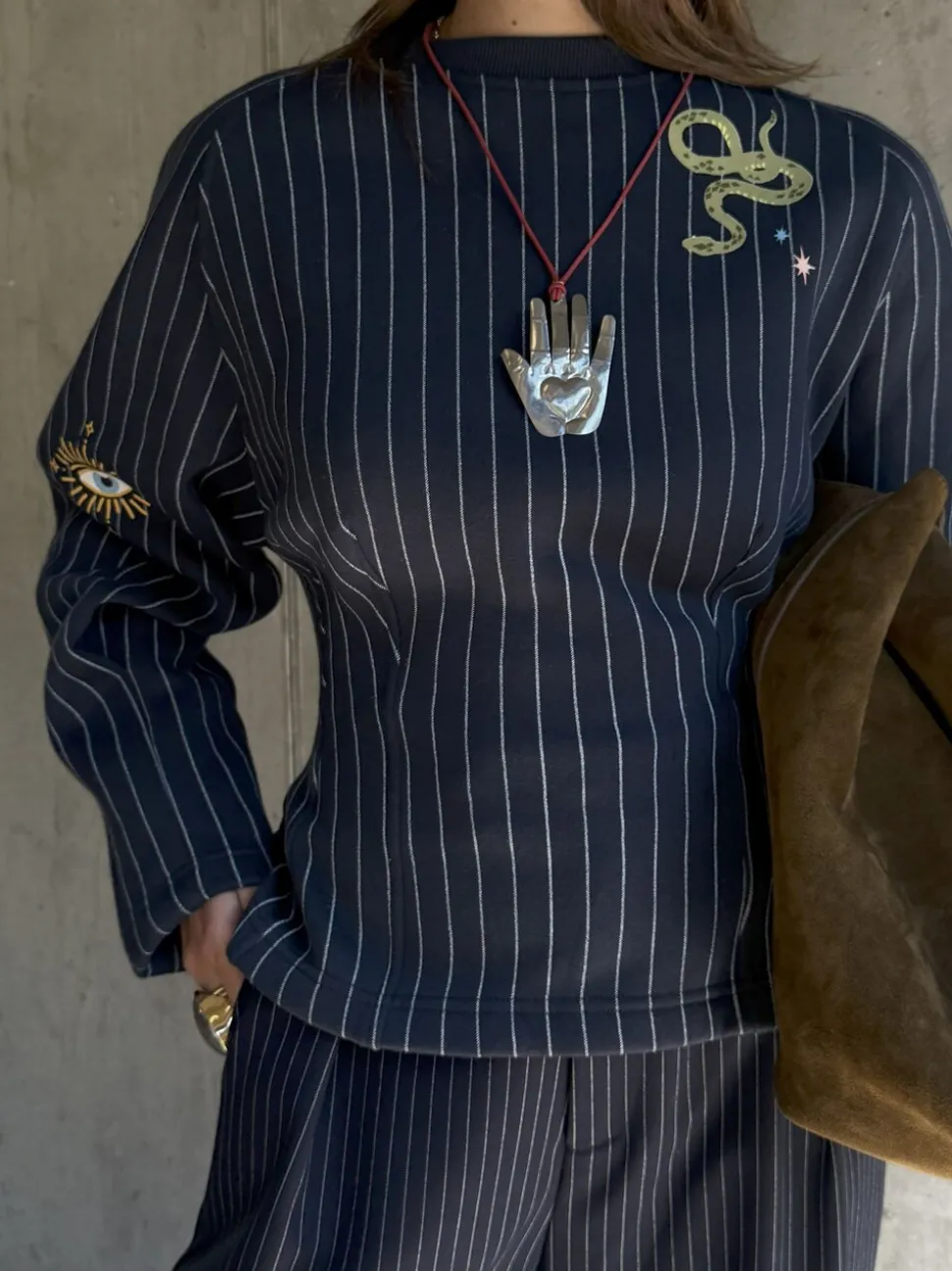 Never Fully Dressed Pinstripe Barrel Sweatshirt