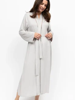 Nora Rose Jersey Lace Insert Long Sleeve Dressing Gown