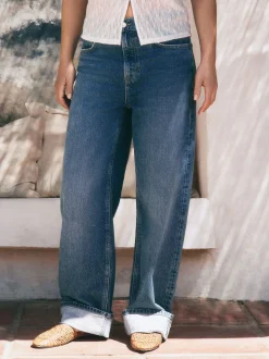 Normaal blauw - Boyfriend-jeans met omslag