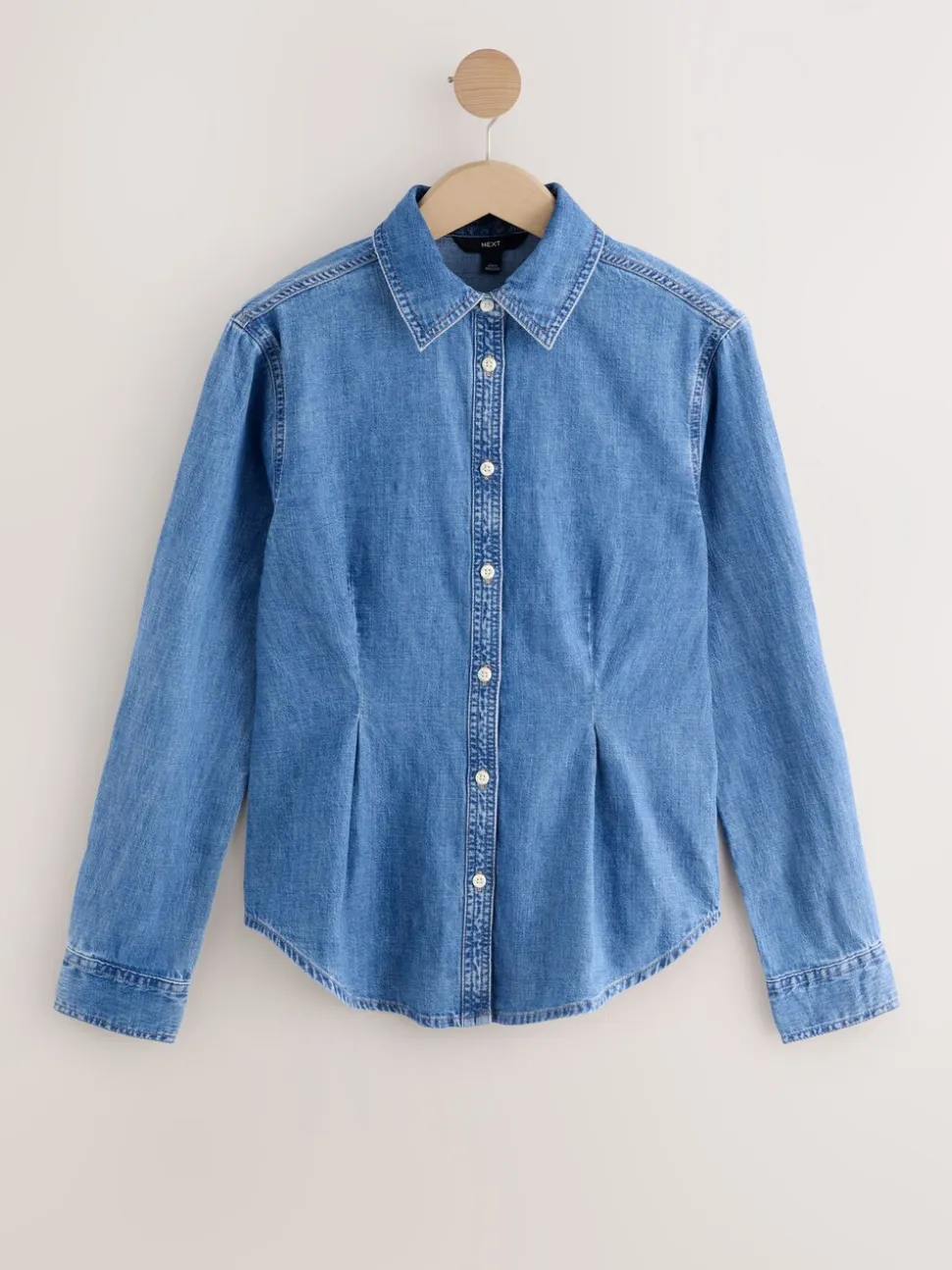 Normaal blauw - Cinch Waist Fitted Long Sleeve Denim Shirt