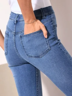 Normaal blauw - Friends Like These denim jeggings met elastische tailleband