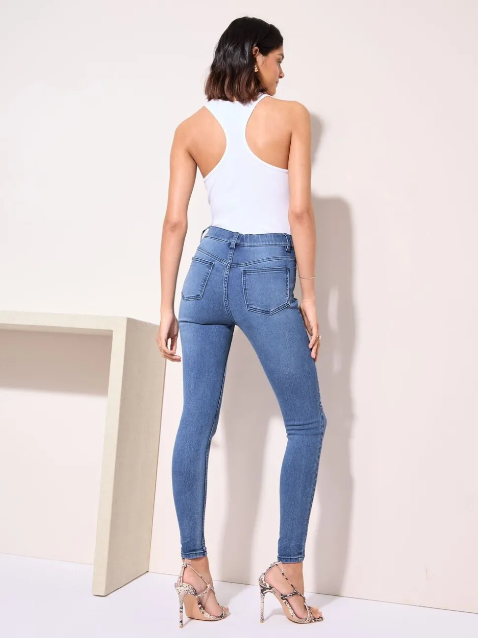 Normaal blauw - Friends Like These denim jeggings met elastische tailleband