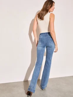 Normaal blauw - Friends Like These jeans met zakken, hoge taille en uitlopende pijpen
