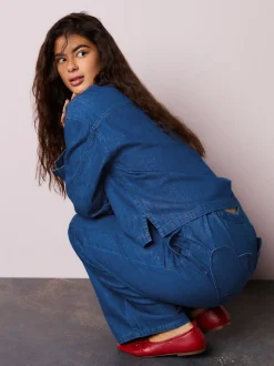 Normaal blauw - Heart Pocket Detail Wide Leg Joggers Jeans
