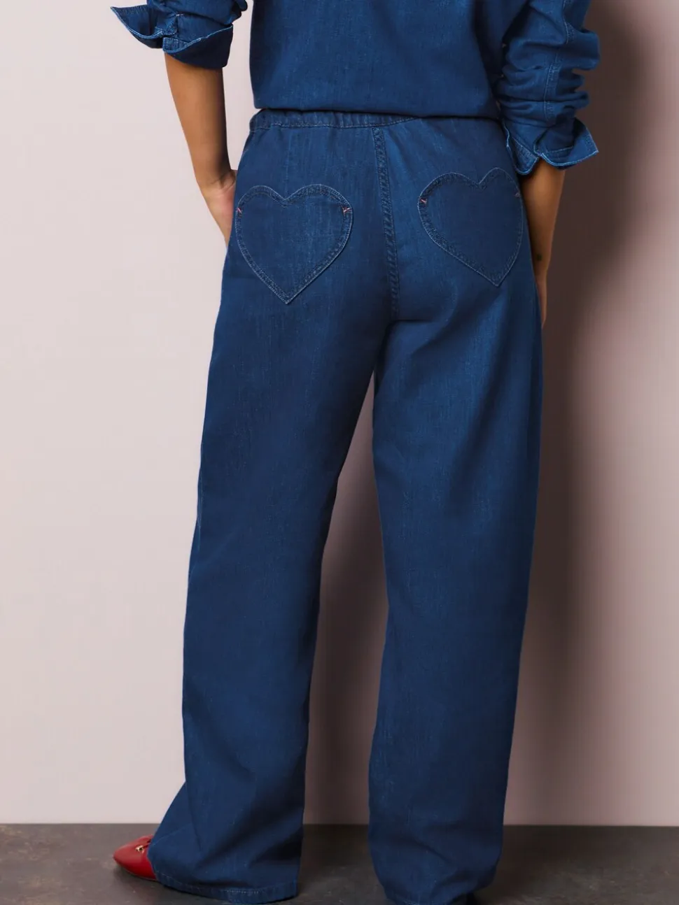Normaal blauw - Heart Pocket Detail Wide Leg Joggers Jeans