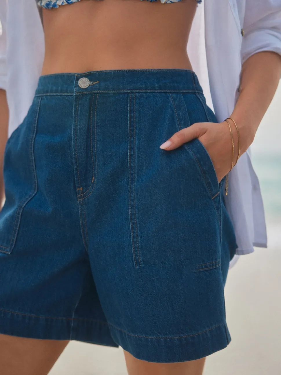 Normaal blauw - Utility Lichtgewicht 100% katoenen denim shorts