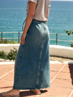 Normaal blauw - Wrap Maxi Denim Skirt