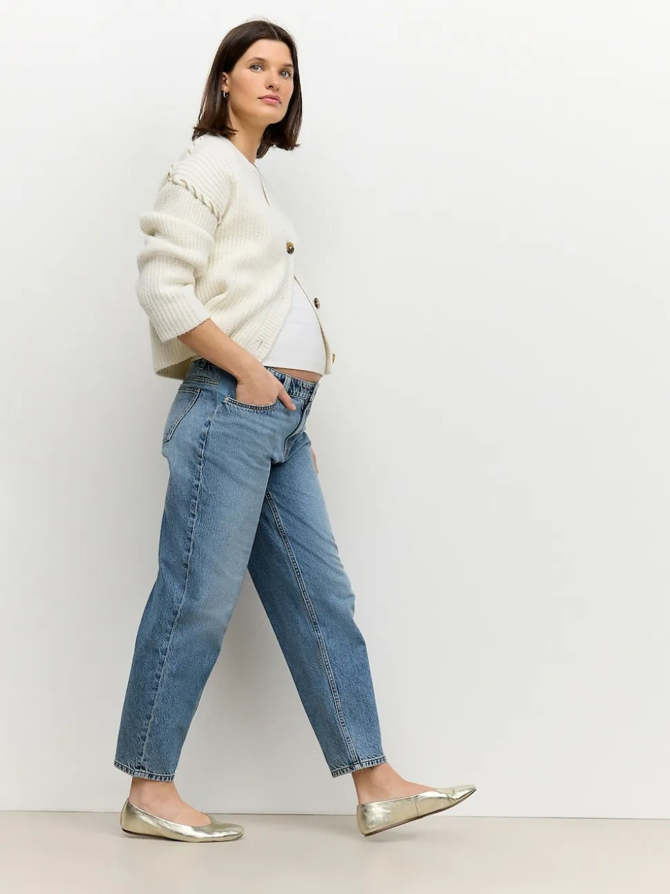 Normaal blauw - Zwangerschapsbarrel denim 100% katoenen jeans