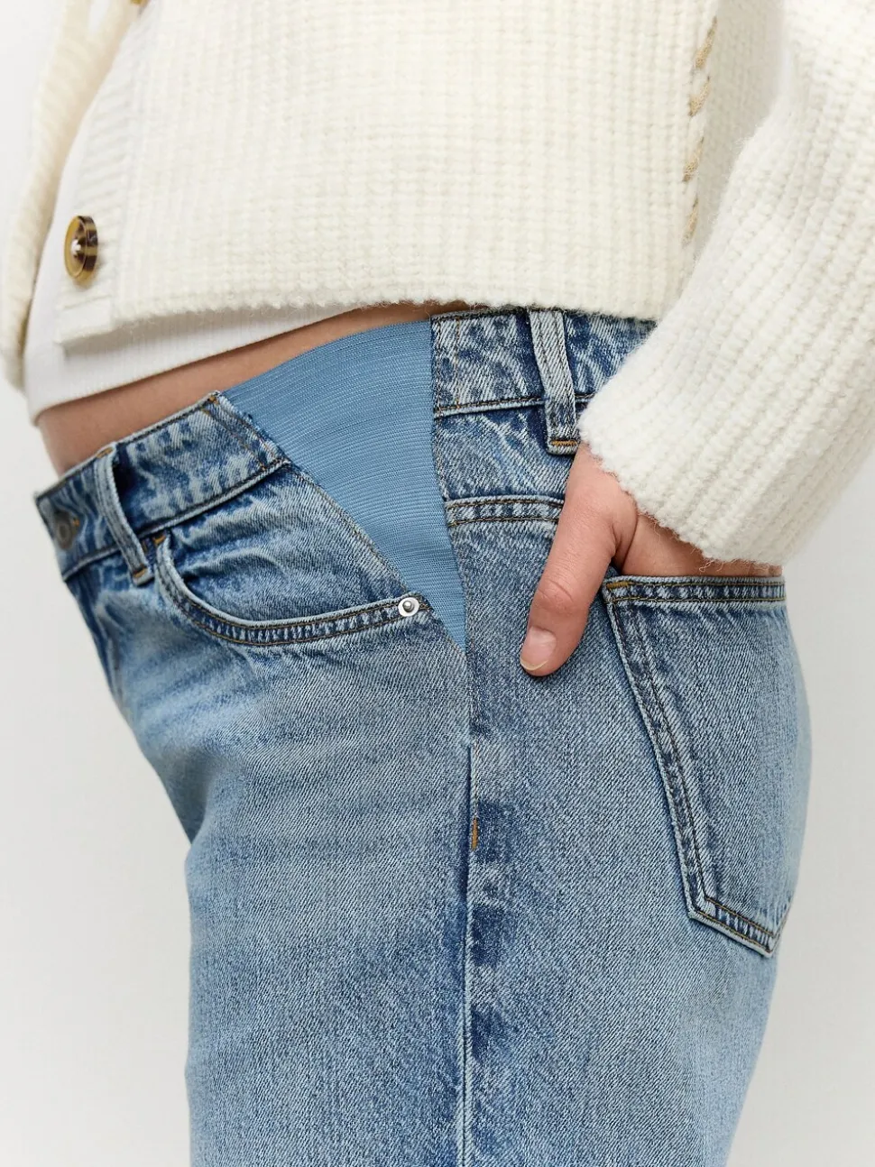 Normaal blauw - Zwangerschapsbarrel denim 100% katoenen jeans