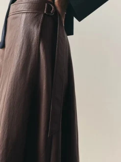 Nothing Ordinary Faux Leather Wrap Midi Kilt Skirt