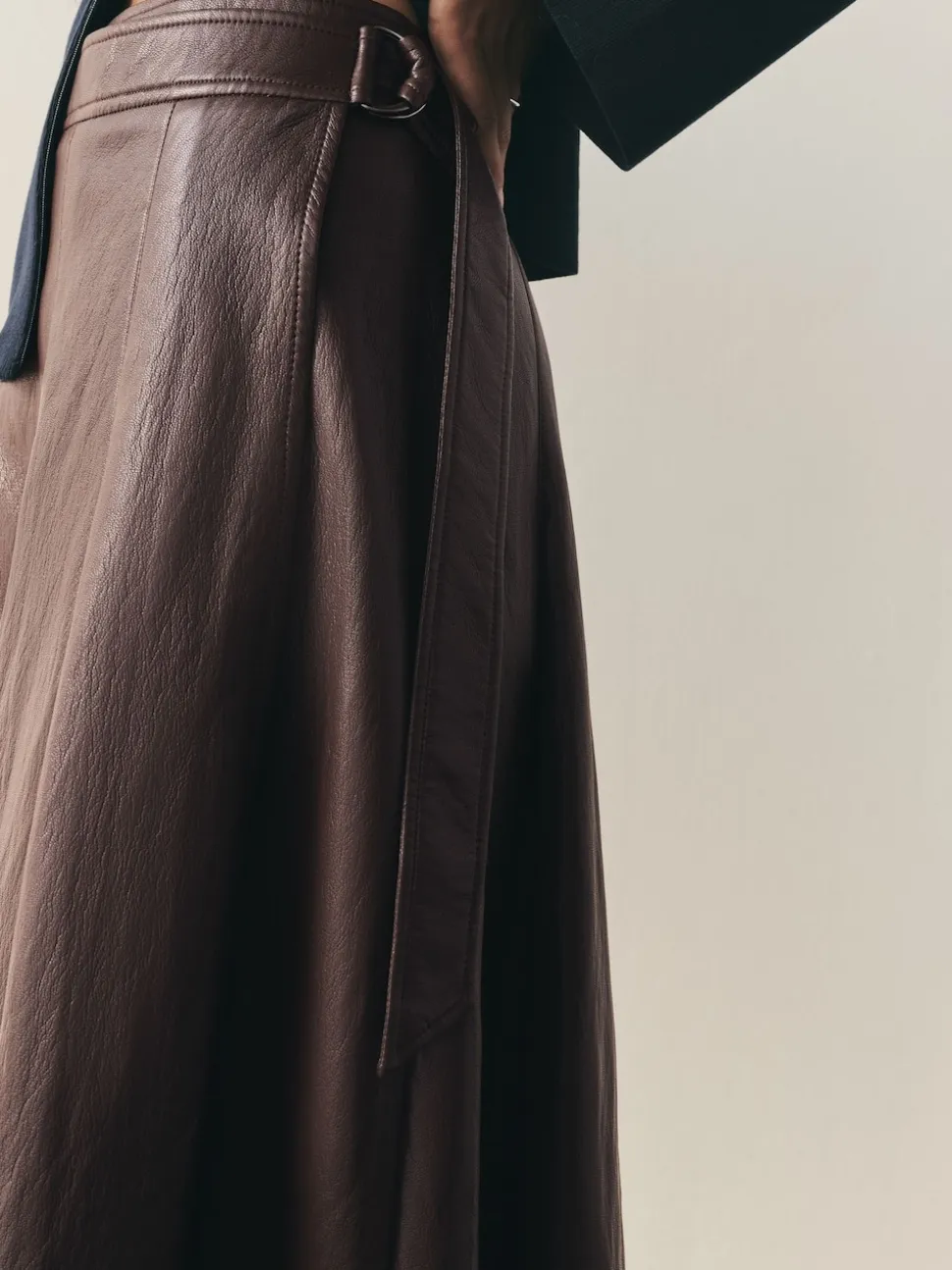 Nothing Ordinary Faux Leather Wrap Midi Kilt Skirt