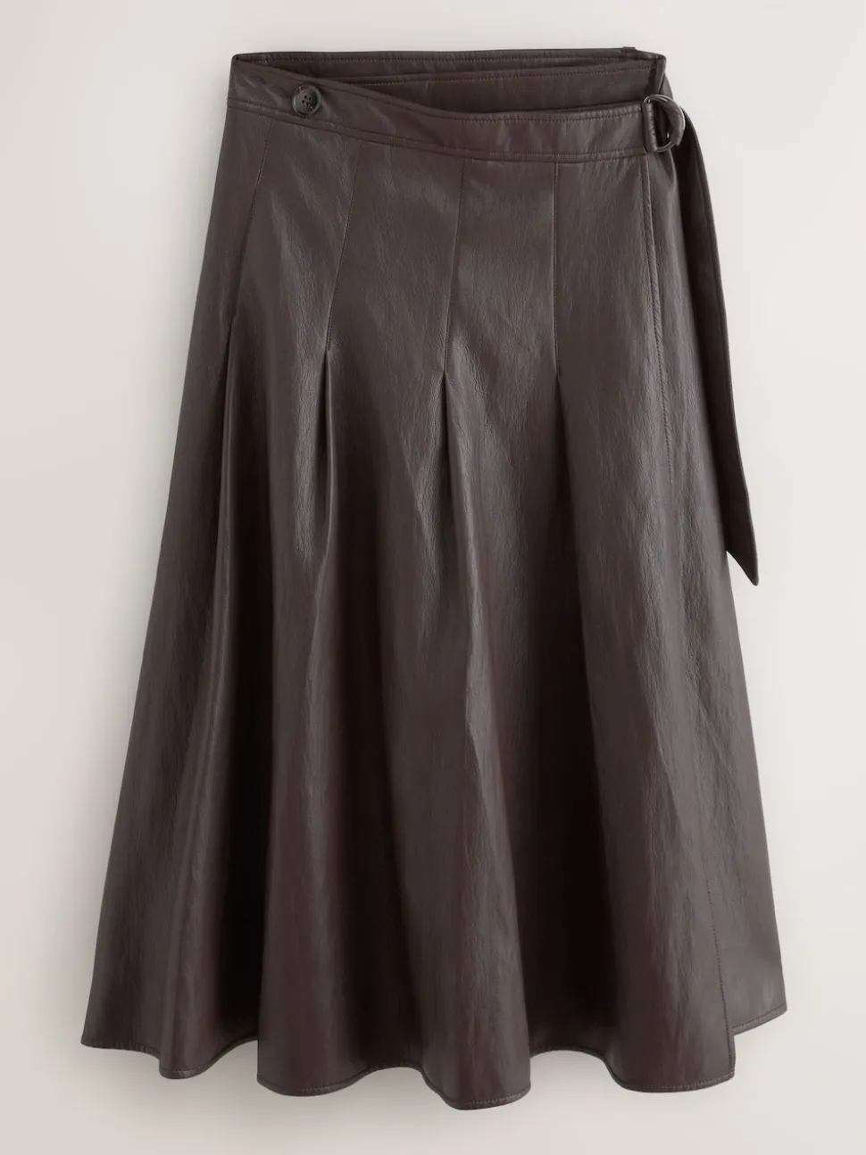 Nothing Ordinary Faux Leather Wrap Midi Kilt Skirt