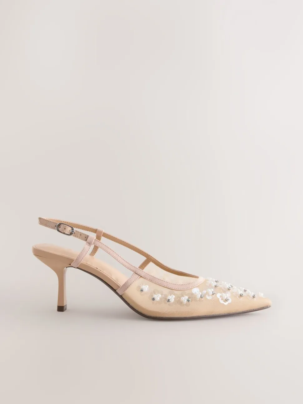 Nude Embellished - Forever Comfort® Spitse Mesh Slingback Hakken