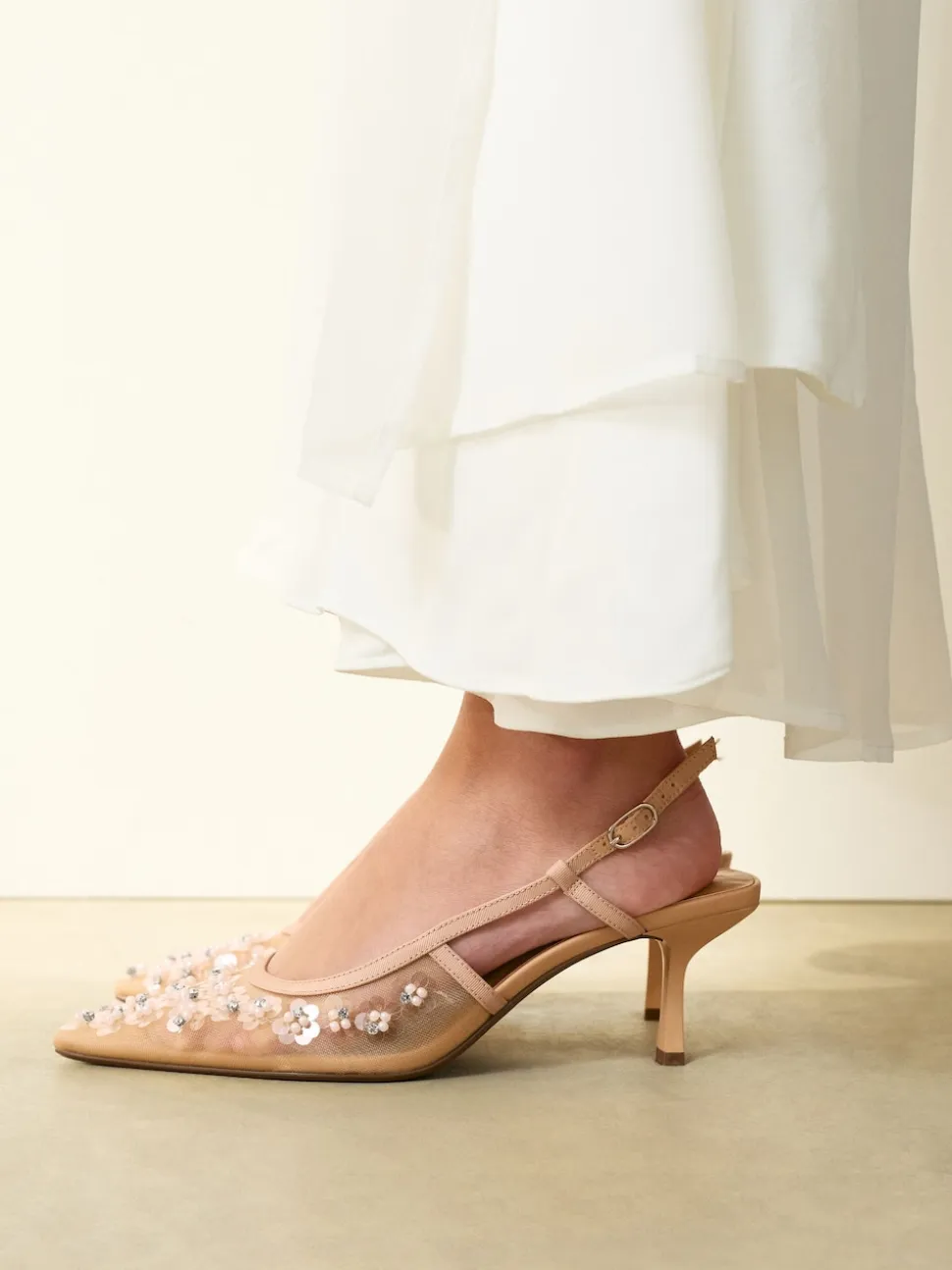 Nude Embellished - Forever Comfort® Spitse Mesh Slingback Hakken