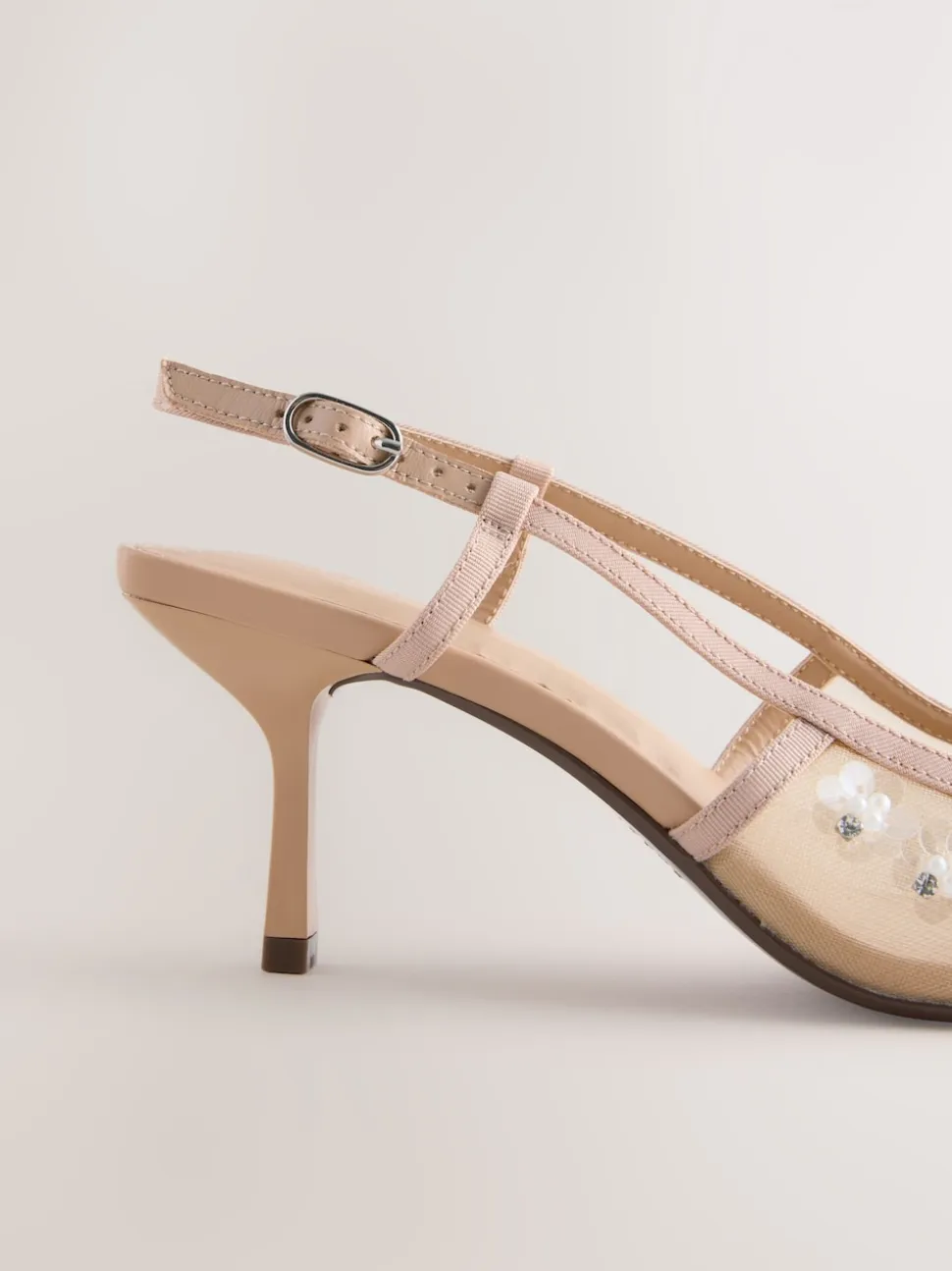 Nude Embellished - Forever Comfort® Spitse Mesh Slingback Hakken