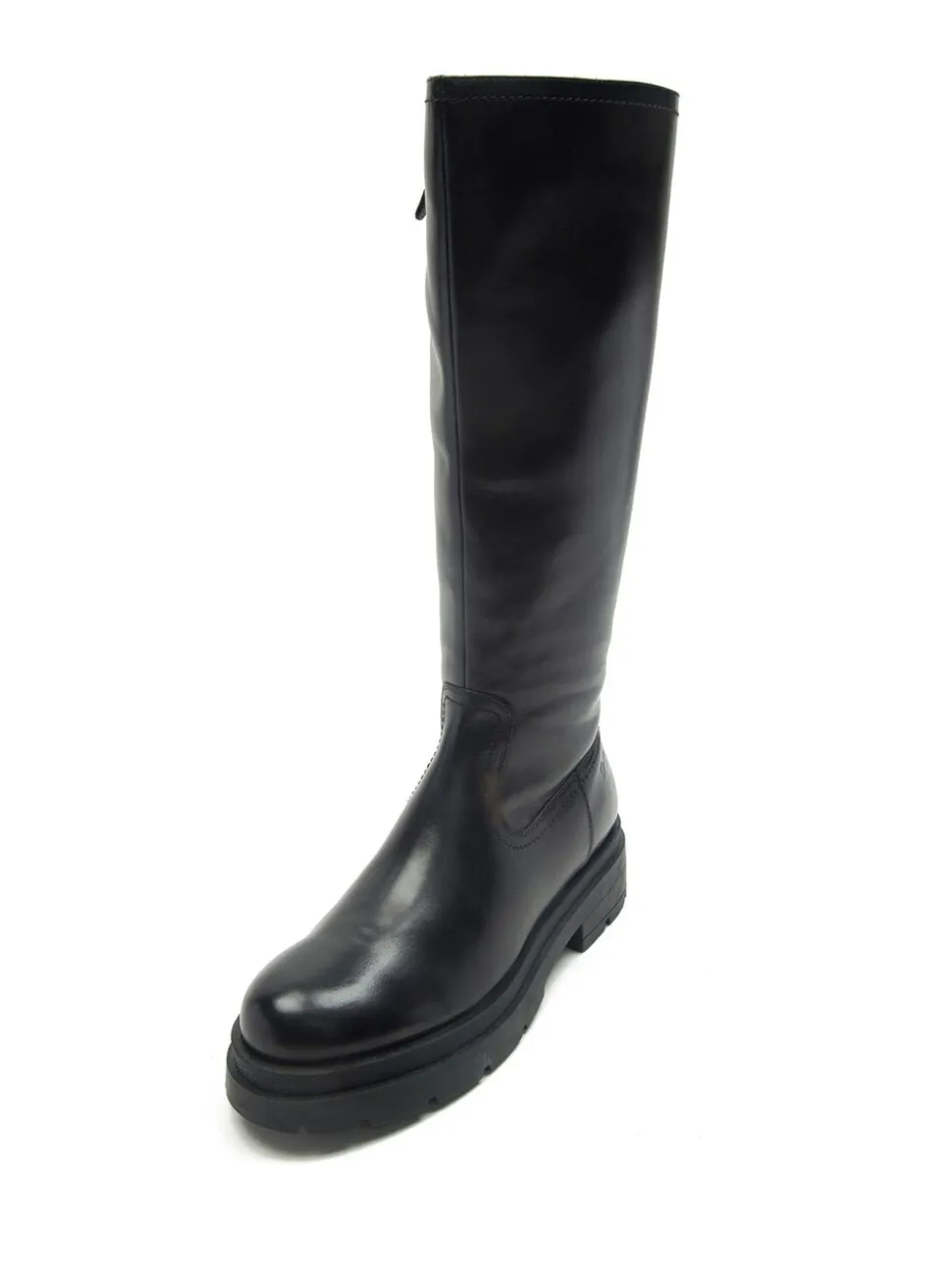 Off The Hook Bond Knee High Leather Boots With Side Zip Detail