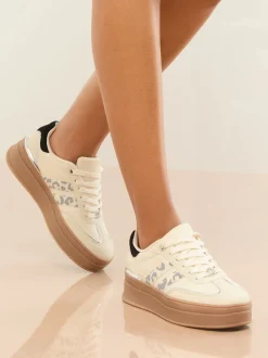 Off White Leopard - Lipsy Print Side Stripe Chunky Gum Sports Trainers