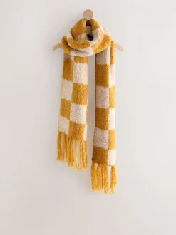 Okergeel - Checkerboard Boucle Knitted Heavweight Scarf