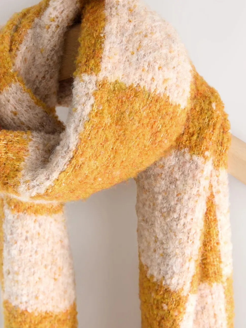 Okergeel - Checkerboard Boucle Knitted Heavweight Scarf