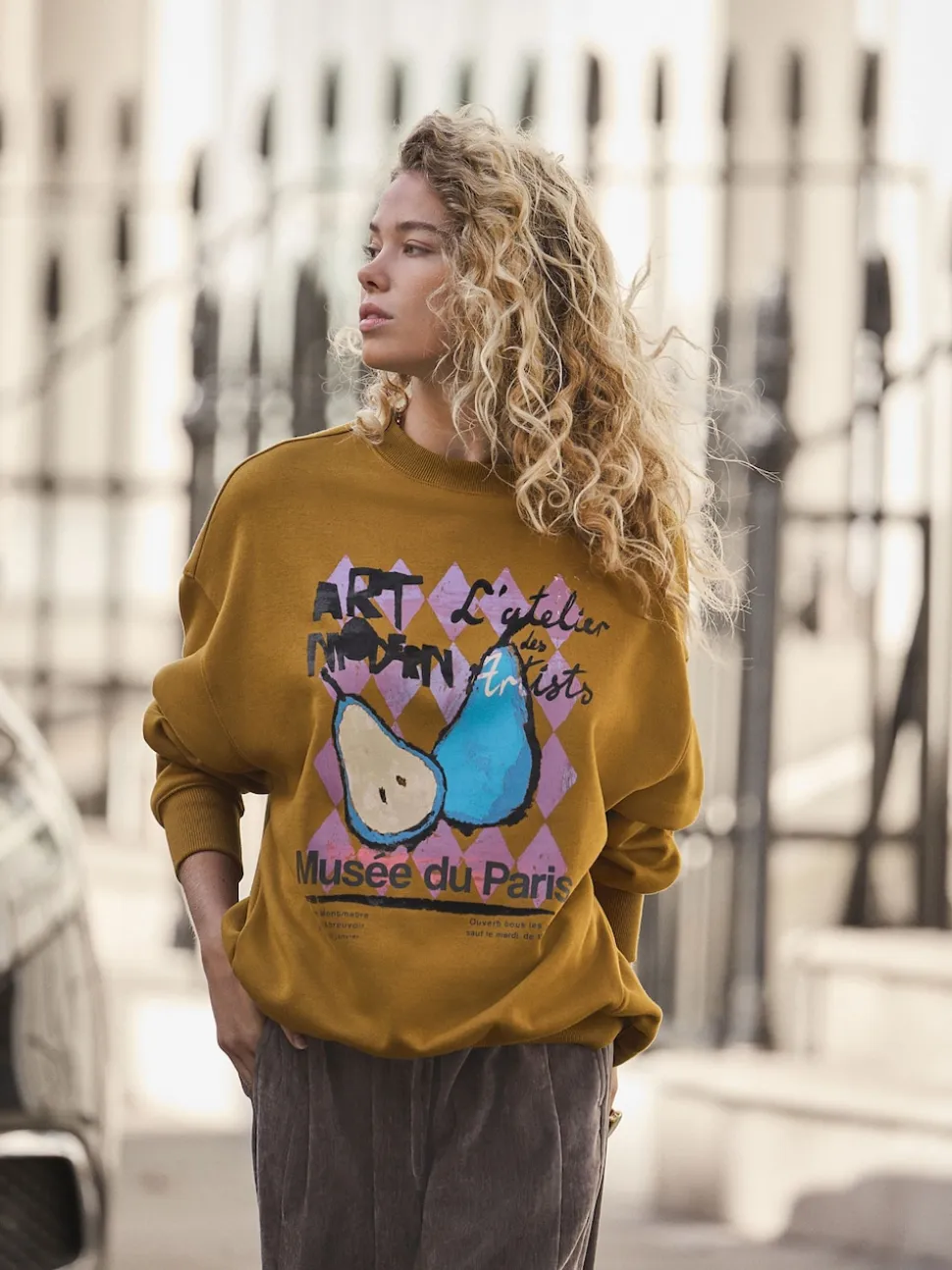 Olijfgroen - Cotton Rich Fruit Art Graphic Longsleeve Crewneck Sweatshirt