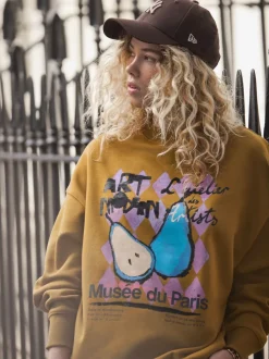 Olijfgroen - Cotton Rich Fruit Art Graphic Longsleeve Crewneck Sweatshirt