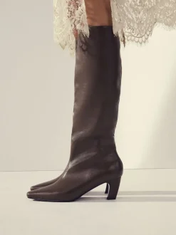 Olijfgroen - Forever Comfort® - Kniehoge laarzen met gebogen hak