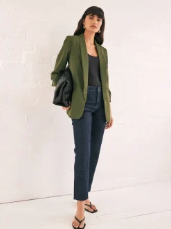 Olijfgroen - Ruimvallend blazer met gerimpelde mouwen